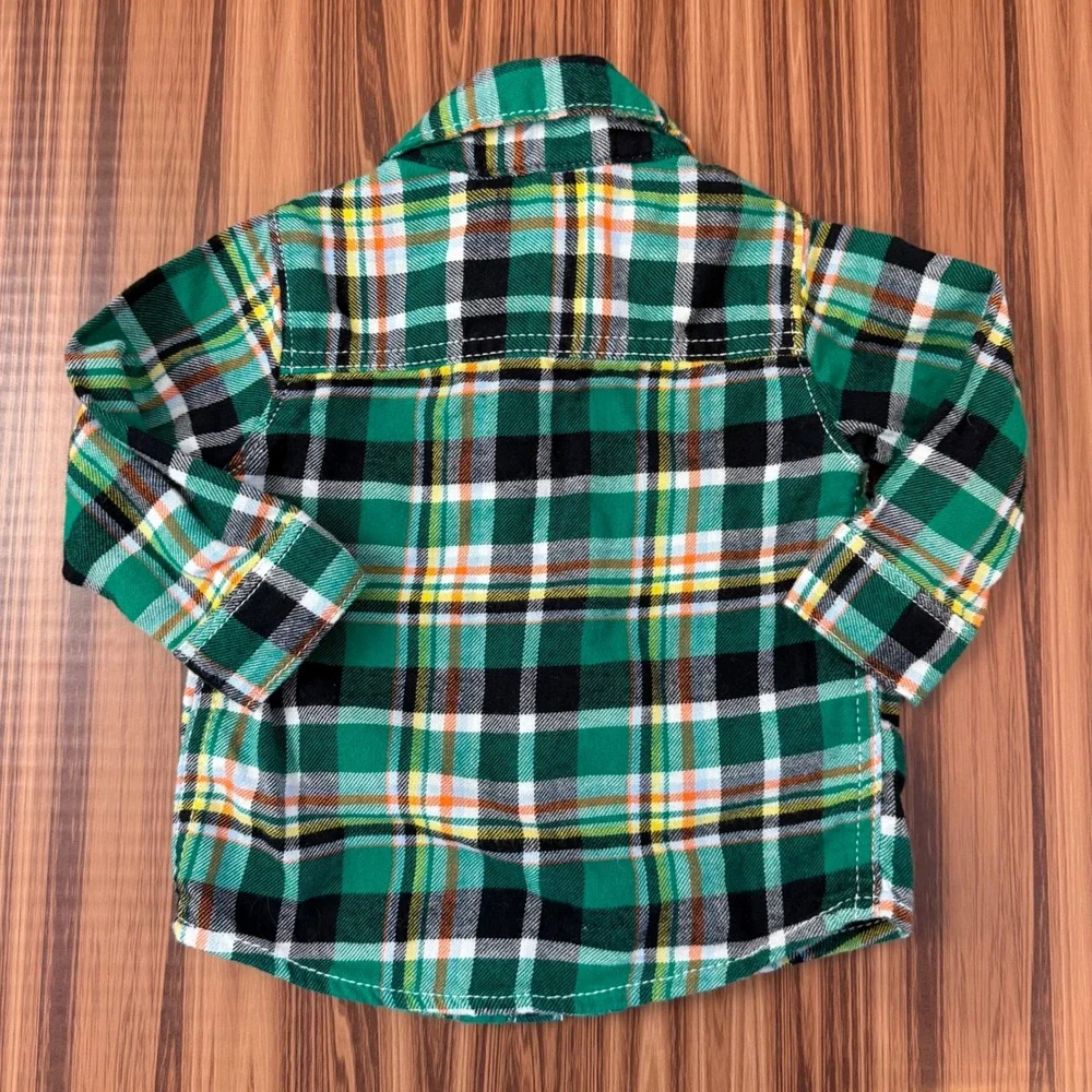 Carters Baby Green Plaid Flannel Button Down‎ Shirt 9 Months